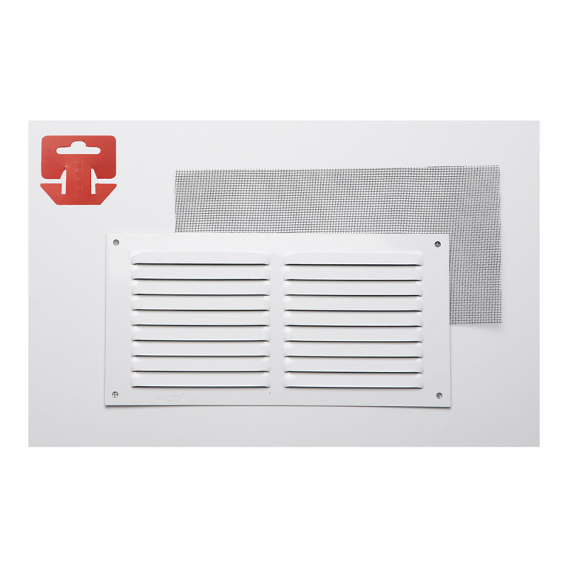 Rejilla con mosquitera. aluminio 0.6 blanco lacado 200x100mm (g) Rejilla con mosquitera. aluminio 0.6 blanco lacado 200x100mm (g)