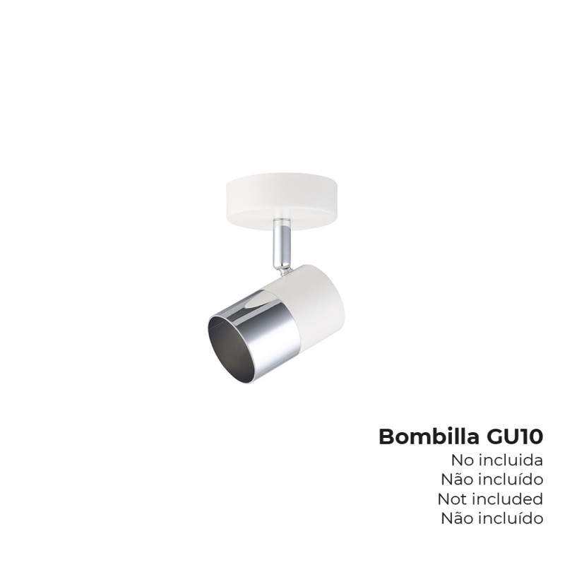 Foco halogeno 1 elemento color cromo+blanco hueso gu-10 modelo moon edm Foco halogeno 1 elemento color cromo+blanco hueso gu-10 modelo moon edm