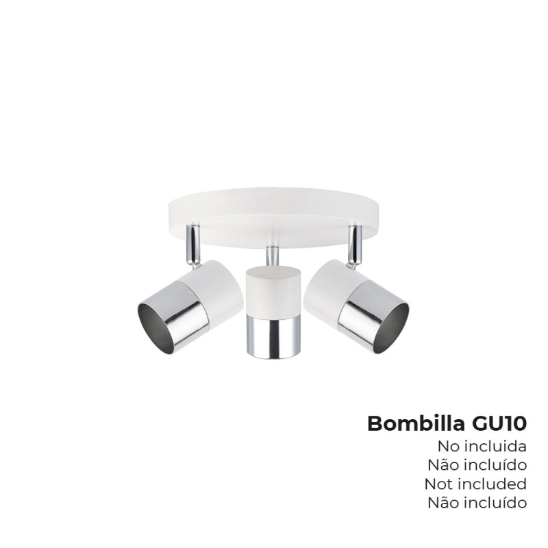 Aplique halogeno 3 elementos color cromo+blanco hueso gu-10 modelo moon edm Aplique halogeno 3 elementos color cromo+blanco hueso gu-10 modelo moon edm