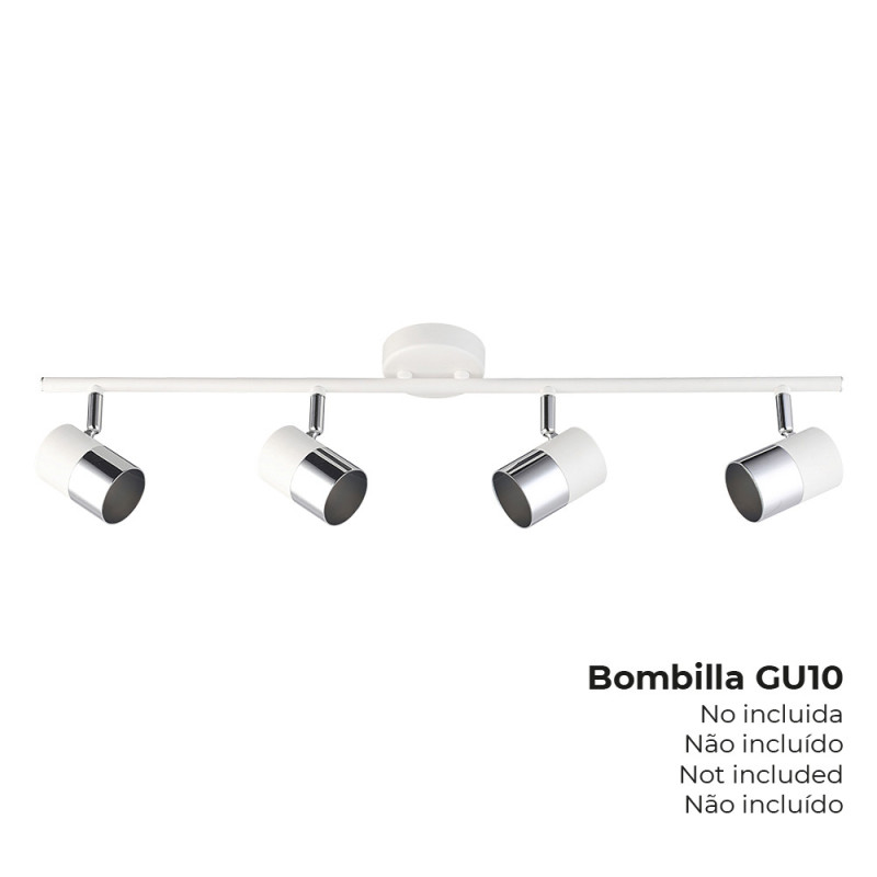 Foco halogeno 4 elementos color cromo+blanco hueso gu-10 modelo moon edm Foco halogeno 4 elementos color cromo+blanco hueso gu-10 modelo moon edm