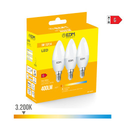 Kit 3 bombillas vela led e14 5 w 400 lm 3200 k luz calida ø3,6 x 10 cm
