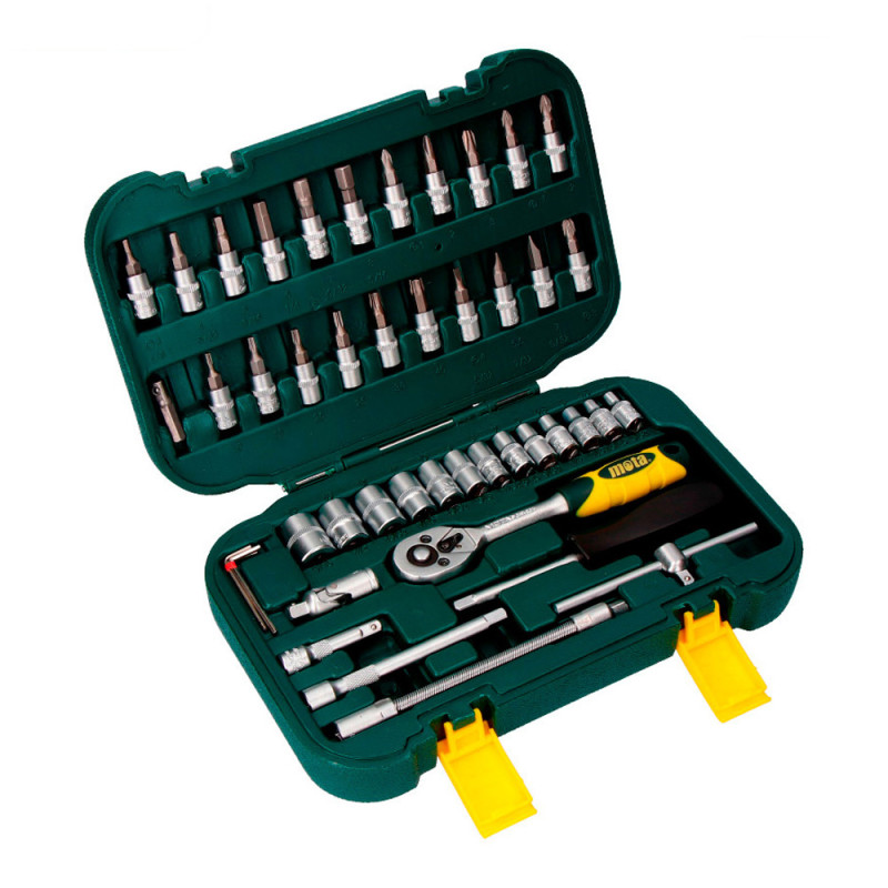 Juego 45 pcs de bocallaves y accesorios de 1/4" cromo vanadio ek402 mota Juego 45 pcs de bocallaves y accesorios de 1/4" cromo vanadio ek402 mota