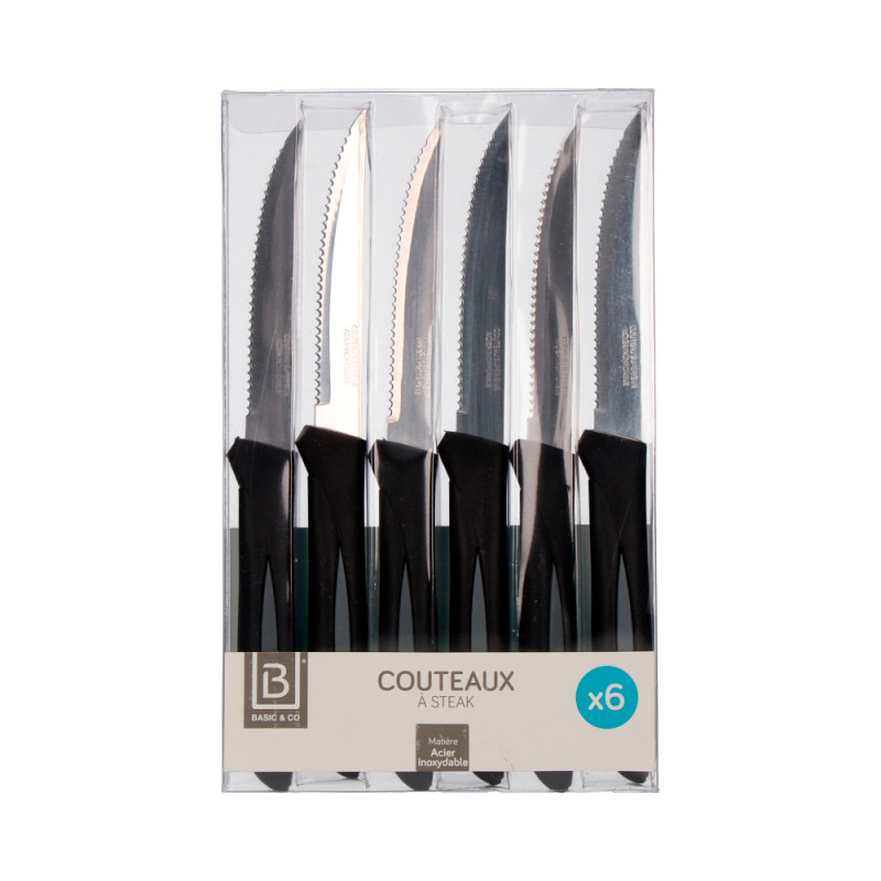 Set de 6 cuchillos para carne inoxidables (colores surtidos) 21cm Set de 6 cuchillos para carne inoxidables (colores surtidos) 21cm