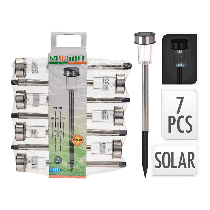 Estaca solar de jardin, acero inoxidable,1 led ip44 ø4,6 x 36,5 cm, pack 7 unidades Estaca solar de jardin, acero inoxidable,1 led ip44 ø4,6 x 36,5 cm, pack 7 unidades