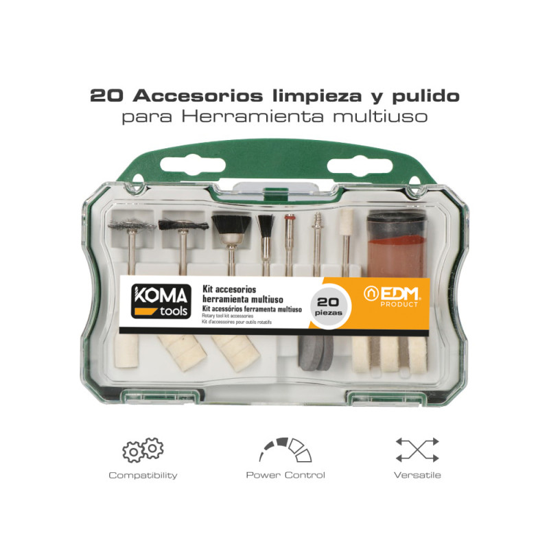Set 20 accesorios para mini herramienta multiusos rotativa 08709 koma tools Set 20 accesorios para mini herramienta multiusos rotativa 08709 koma tools