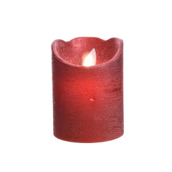 Vela de cera led color rojo con acabado metálico, ø7,5 x 10 cm
