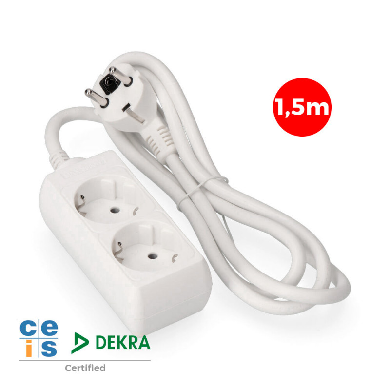 Prolongador con 2 tomas 2p+t, 16 a 250 v de cable h05vv-f 3g 1,5 m Prolongador con 2 tomas 2p+t, 16 a 250 v de cable h05vv-f 3g 1,5 m