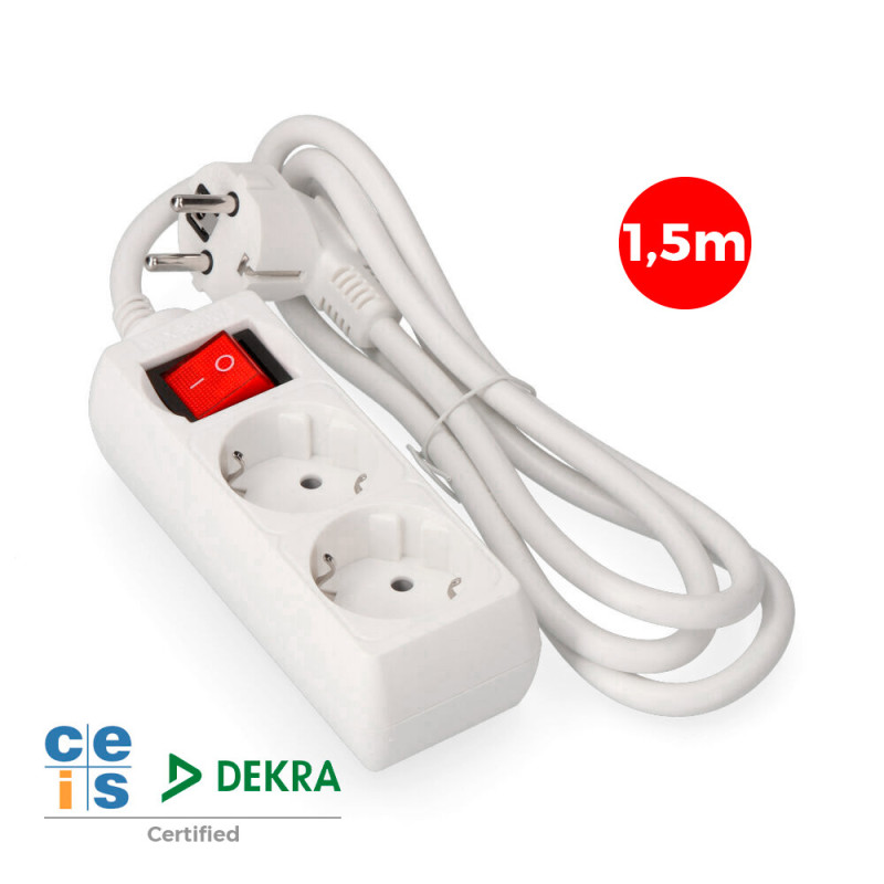 Prolongador con 2 tomas 2p+t, 16 a 250 v de cable h05vv-f 3g 1,5 m Prolongador con 2 tomas 2p+t, 16 a 250 v de cable h05vv-f 3g 1,5 m