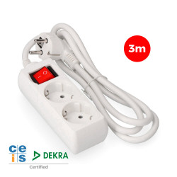 Prolongador con 2 tomas 2p+t, 16 a 250 v de cable h05vv-f 3g + interruptor luminoso 3 m