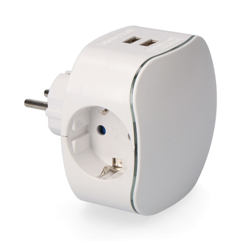 Adaptador triple tipo f con 2 tomas usb 2100ma perfil iluminado (retractilado) edm Adaptador triple tipo f con 2 tomas usb 2100ma perfil iluminado (retractilado) edm