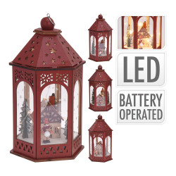 Farolillo led de madera con escena navideña, modelo variados 16 x 14 x 29 cm