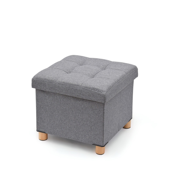 Puf almacenaje gris con patas de madera 38x38x34cm Puf almacenaje gris con patas de madera 38x38x34cm