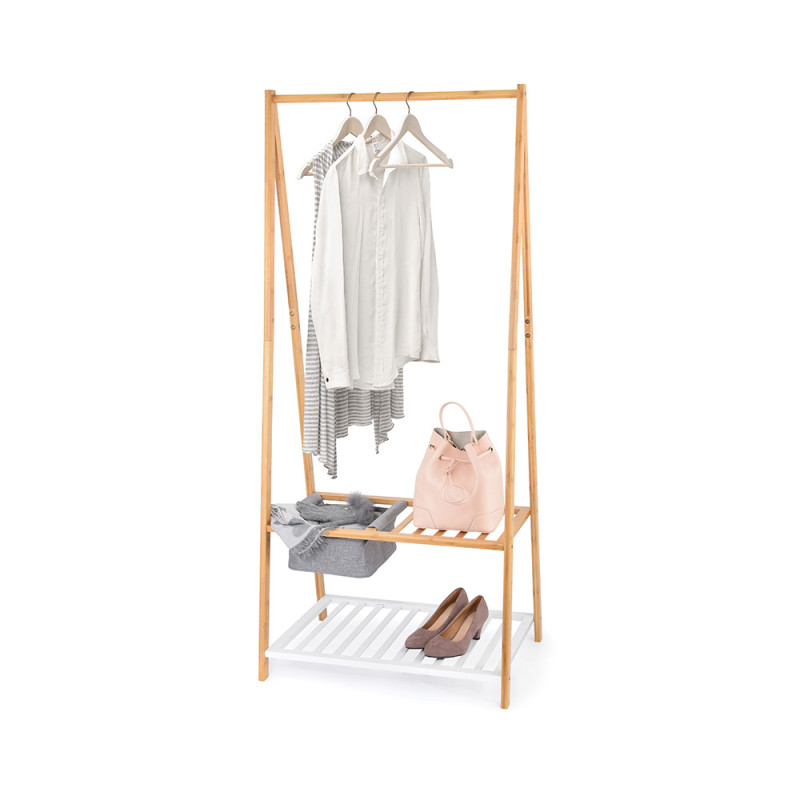 Colgador bambu con repisa para zapatos y bandeja 70x45x160cm Colgador bambu con repisa para zapatos y bandeja 70x45x160cm