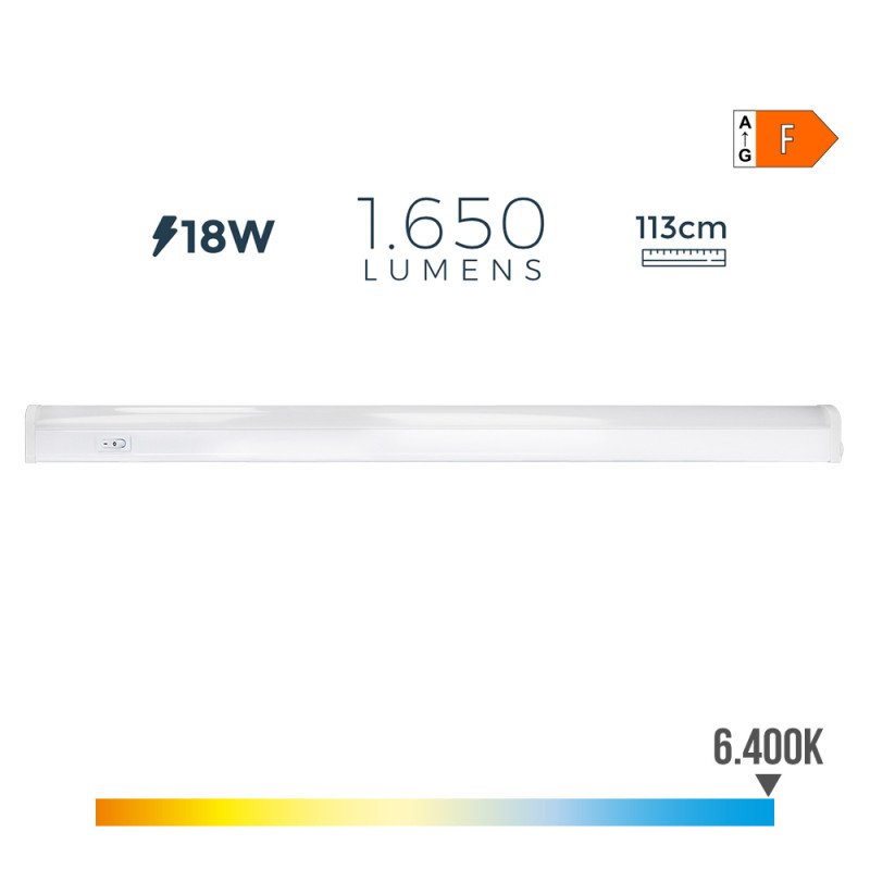 Regleta led 18 w 1650 lm 6500 k luz fria 113,8 x 2,3 x 3,6 cm Regleta led 18 w 1650 lm 6500 k luz fria 113,8 x 2,3 x 3,6 cm