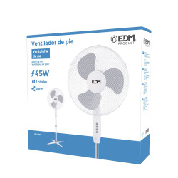 Ventilador de pie, blanco, potencia 45 w, aspas ø40 cm, altura regulable 105-125 cm