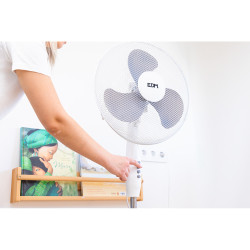 Ventilador de pie, blanco, potencia 45 w, aspas ø40 cm, altura regulable 105-125 cm