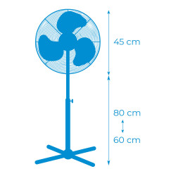 Ventilador de pie, blanco, potencia 45 w, aspas ø40 cm, altura regulable 105-125 cm