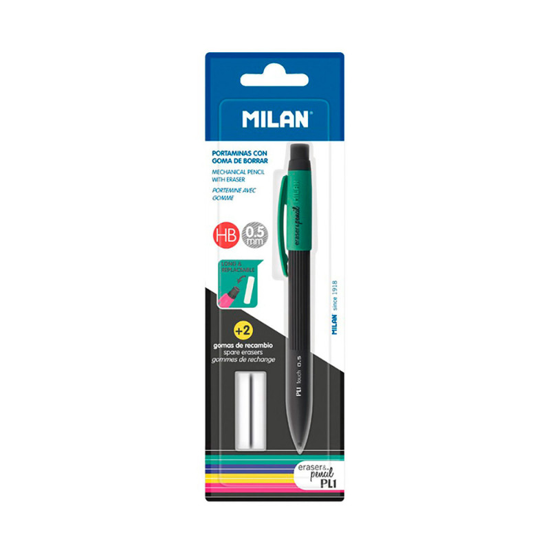 Blister con portaminas pl1 0,5mm + 2 gomas milan colores / modelos surtidos Blister con portaminas pl1 0,5mm + 2 gomas milan colores / modelos surtidos