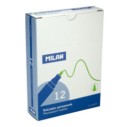Pack con 12 rotuladores verdes permantenes. punta redonda milan