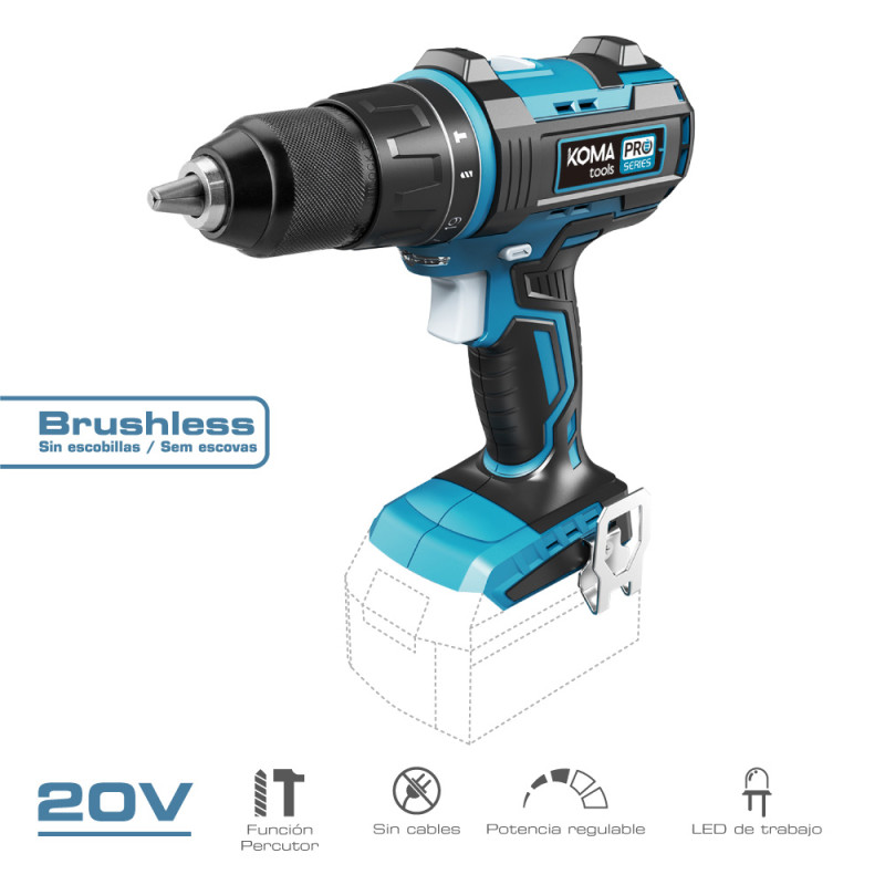 Taladro percutor/atornillador 20 v brushless (sin batería ni cargador) portabrocas ø13mm 22x25cm Taladro percutor/atornillador 20 v brushless (sin batería ni cargador) portabrocas ø13mm 22x25cm