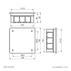 Caja de empotrar cuadrada 100x100x45mm con tornillos solera 362