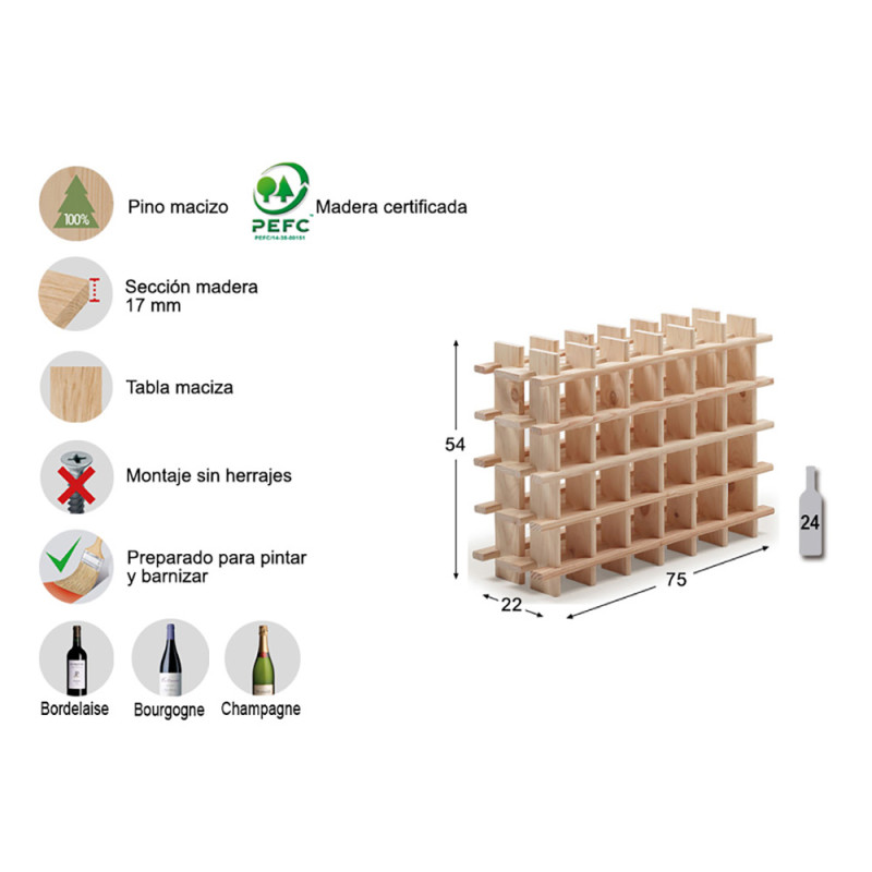 Botellero evolutivo rioja para 24 botellas pino macizo 75x22x54cm astigarraga Botellero evolutivo rioja para 24 botellas pino macizo 75x22x54cm astigarraga