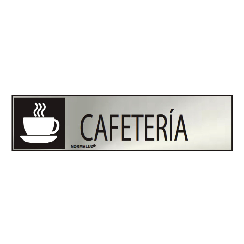 Cartel informativo "cafeteria" (inox adhesivo 0.8mm) 5x20cm normaluz Cartel informativo "cafeteria" (inox adhesivo 0.8mm) 5x20cm normaluz