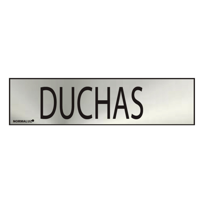 Cartel informativo "duchas" (inox adhesivo 0.8mm) 5x20cm normaluz Cartel informativo "duchas" (inox adhesivo 0.8mm) 5x20cm normaluz