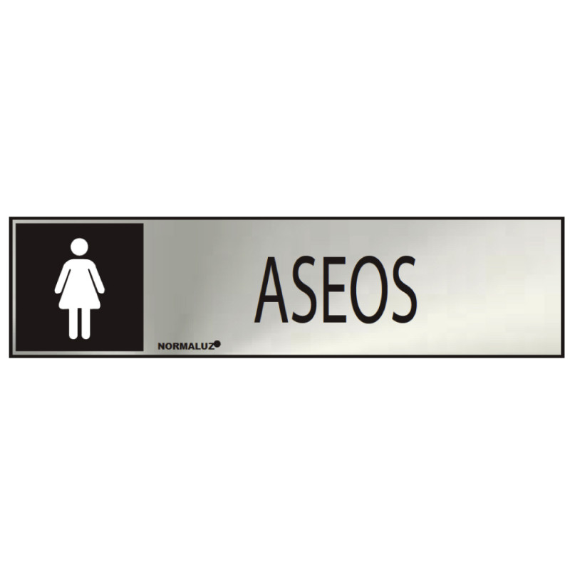Cartel informativo "aseos" mujer (inox adhesivo 0.8mm) 5x20cm normaluz Cartel informativo "aseos" mujer (inox adhesivo 0.8mm) 5x20cm normaluz