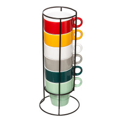 Juego de 6 tazas con soporte colores surtidos