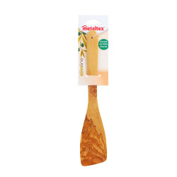 Espatula curvada de madera de olivo. largo: 30cm metaltex