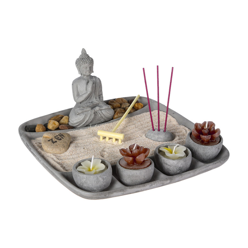 Jardín zen cemento gris 24x24x12cm Jardín zen cemento gris 24x24x12cm
