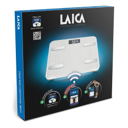 Bascula de baño smart bluetooth con cálculo de la composición corporal, color blanco, máximo 180 kg