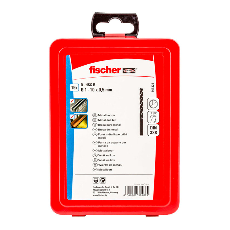 Pack 19 brocas para metal hss-r din338 ø1-10x0,5mm 543327 fischer Pack 19 brocas para metal hss-r din338 ø1-10x0,5mm 543327 fischer