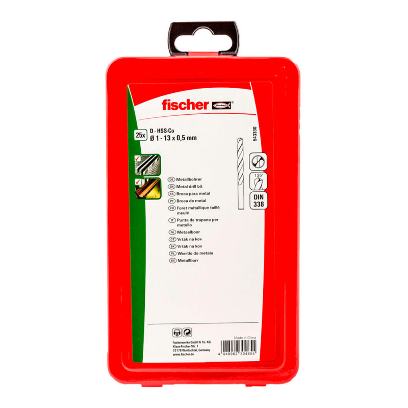 Pack 25 brocas para metal hss-co din338 ø1-13x0,5mm 543330 fischer Pack 25 brocas para metal hss-co din338 ø1-13x0,5mm 543330 fischer
