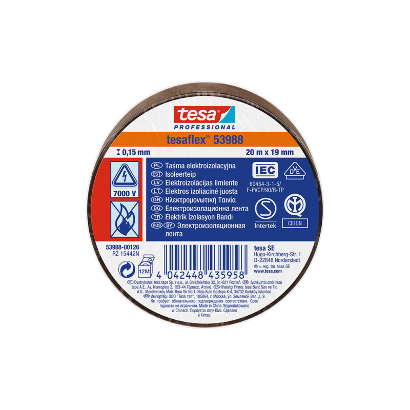 Cinta aislante homologada marron 20 m x 19 mm Cinta aislante homologada marron 20 m x 19 mm