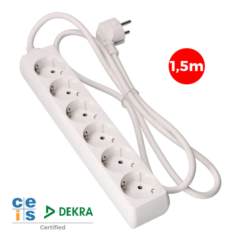 Prolongador con 6 tomas 2p+t, 16 a 250 v de cable h05vv-f 3g 1,5 m Prolongador con 6 tomas 2p+t, 16 a 250 v de cable h05vv-f 3g 1,5 m