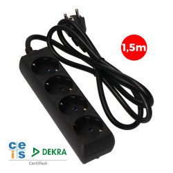 Prolongador con 4 tomas 2p+t, 16a 250v~ 1,5 m de cable h05vv-f 3g 1,5mm², negro