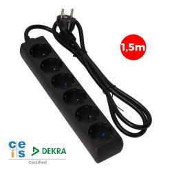 Prolongador con 6 tomas 2p+t, 16a 250v~ 1,5 m de cable h05vv-f 3g 1,5mm², negro