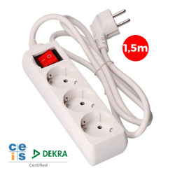 Prolongador con 3 tomas 2p+t, 16 a 250 v de cable h05vv-f 3g 1,5 m