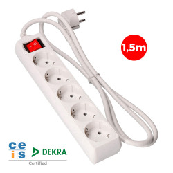 Prolongador con 5 tomas 2p+t, 16 a 250 v de cable h05vv-f 3g 1,5 m