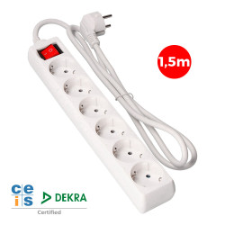 Prolongador con 6 tomas 2p+t, 16 a 250 v de cable h05vv-f 3g 1,5 m