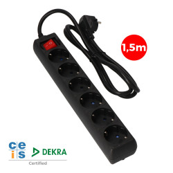 Prolongador con 6 tomas 2p+t, 16a 250v~ 1,5 m de cable h05vv-f 3g 1,5mm², con interruptor, negro