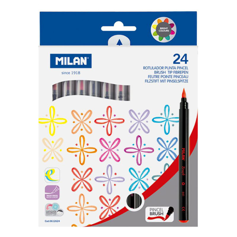 Caja con 24 rotuladores de punta de pincel base agua milan Caja con 24 rotuladores de punta de pincel base agua milan