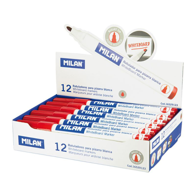 Caja de 12 rotuladores rojos ø4,7mm para pizarra blanca milan Caja de 12 rotuladores rojos ø4,7mm para pizarra blanca milan