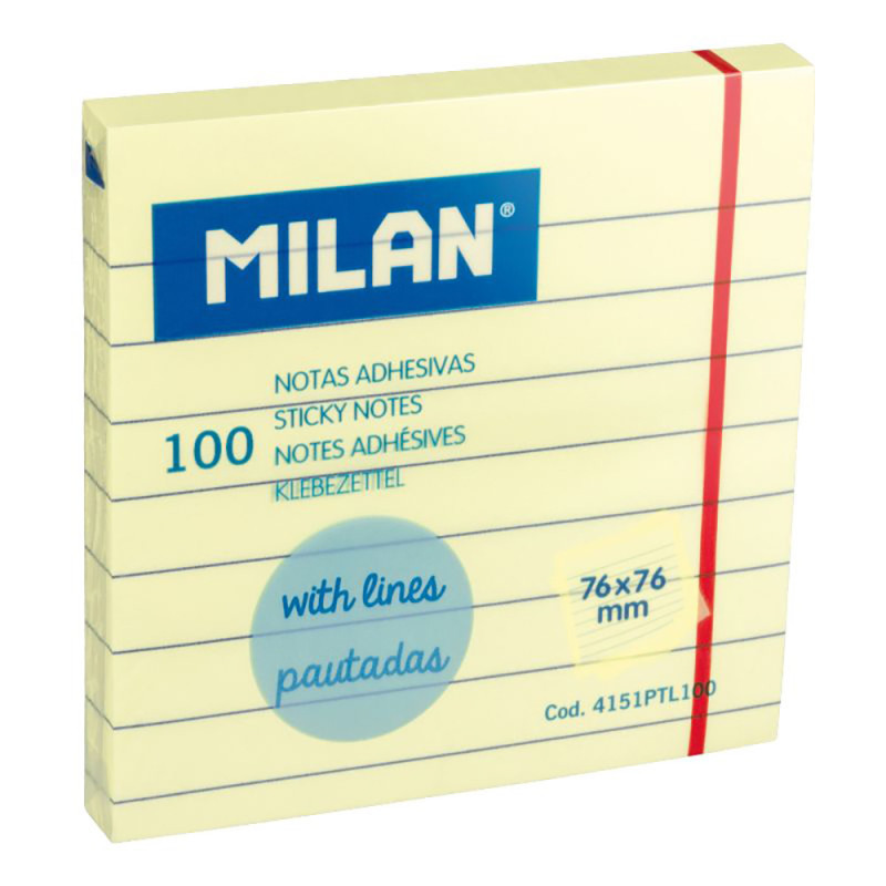 Bloc 100 notas adhesivas amarillo claro pautadas 76x76mm milan Bloc 100 notas adhesivas amarillo claro pautadas 76x76mm milan
