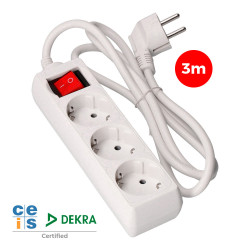 Prolongador con 3 tomas 2p+t, 16 a 250 v de cable h05vv-f 3g + interruptor luminoso 3 m