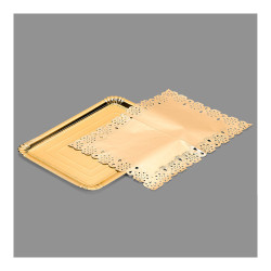 Bolsa con 1 bandeja rectangular con blonda oro 25x34cm