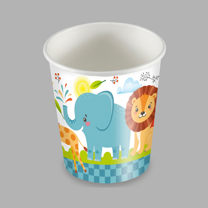 Bolsa con 25 vasos de carton diseño animales 200cc Bolsa con 25 vasos de carton diseño animales 200cc