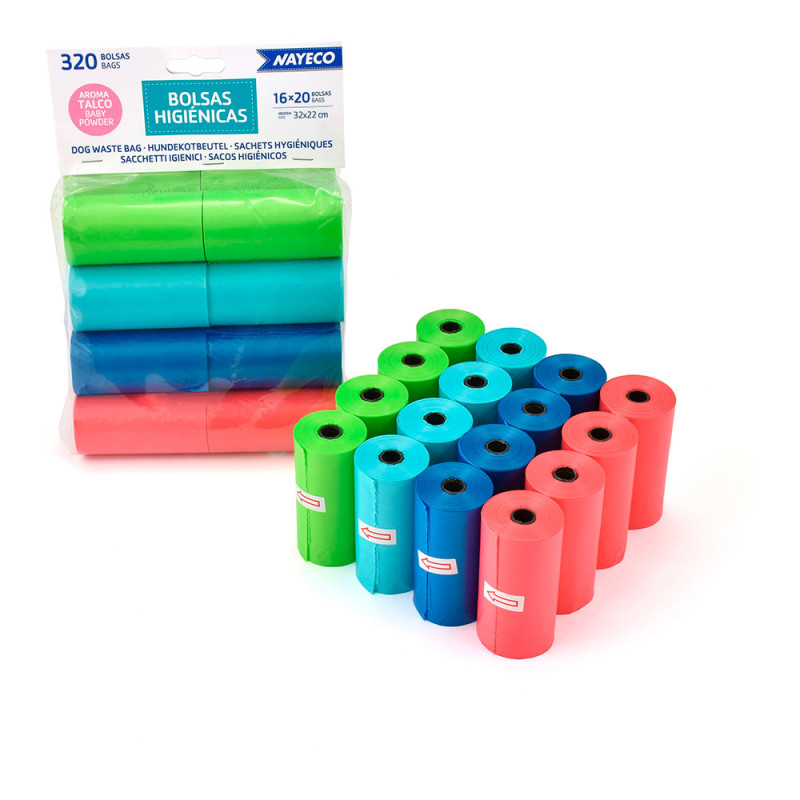 Bolsas higienicas con aroma de talco 16 rollos de 20 bolsas Bolsas higienicas con aroma de talco 16 rollos de 20 bolsas